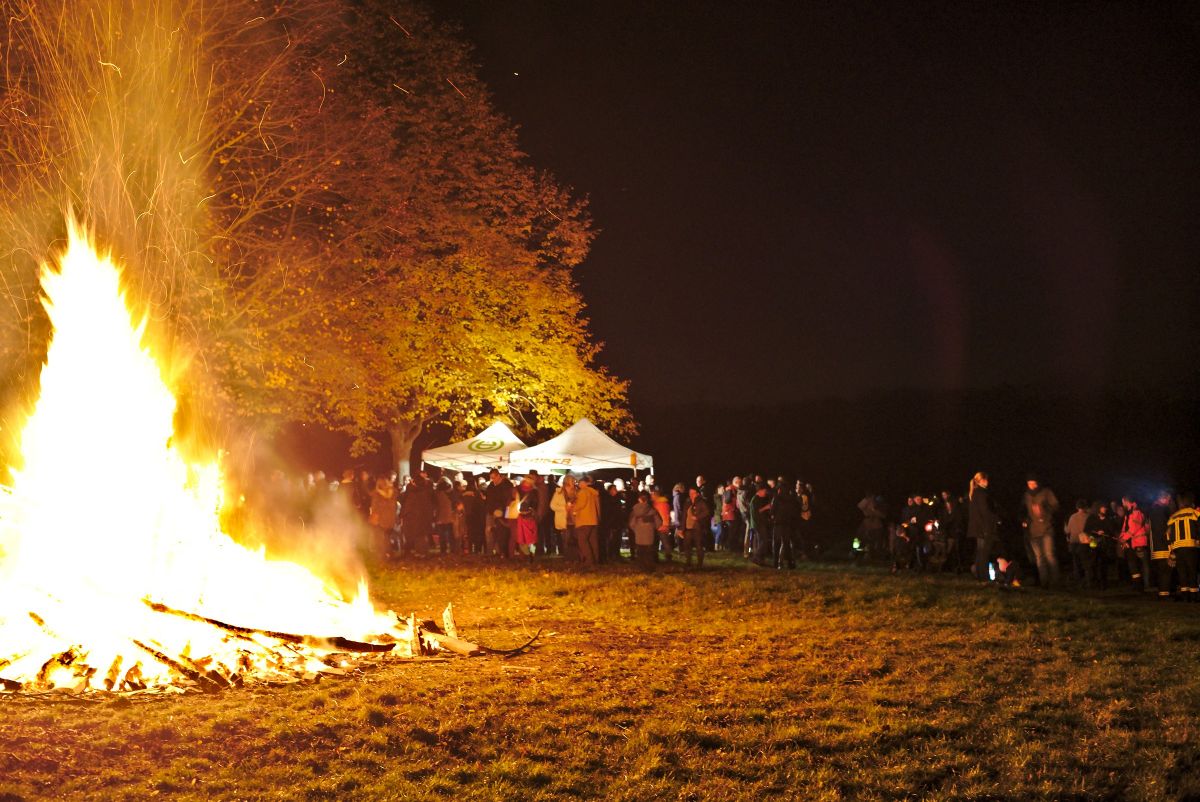 Funkenfllug über dem St. Martinsfeuer in Holler - Foto: Willie Beckmann